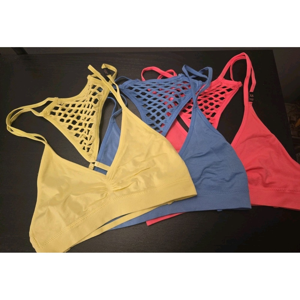 Lot - 3 Victorias Secret XS Racerback Strappy Bra Bralette NWT  Pink Blue Yellow
